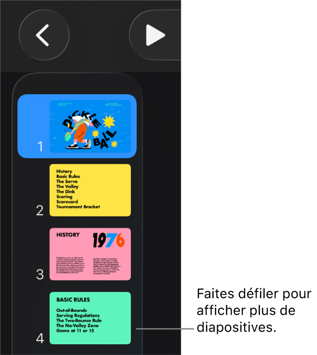 Le navigateur de diapositives.