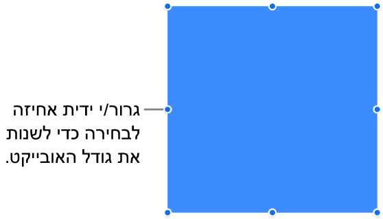 אובייקט עם נקודות כחולות על הגבול שלו המיועדות לשינוי גודלו.