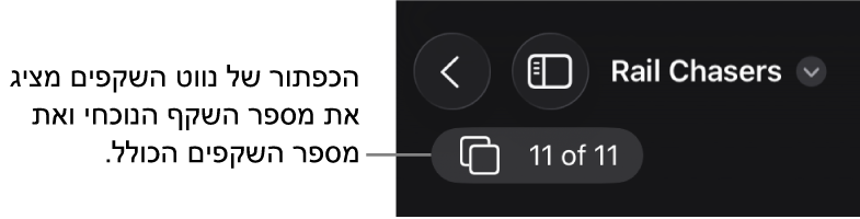 הכפתור של נווט השקפים, מציג את המספר של השקף הנוכחי ואת המספר הכולל של שקפים במצגת.