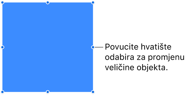 Objekt s plavim točkama na rubu za primjenu veličine objekta.
