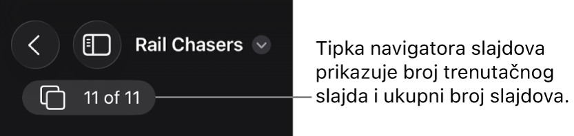 Tipka navigatora slajdova prikazuje broj trenutačnog slajda i ukupni broj slajdova u prezentaciji.