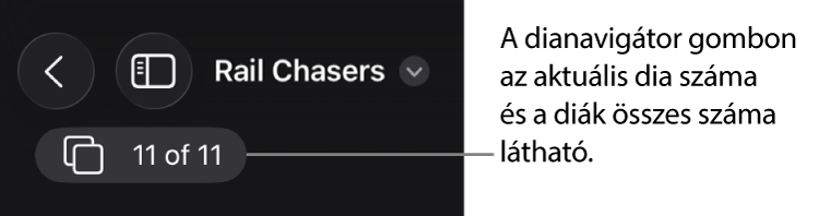 A dianavigátor gombon az aktuális dia száma és a diák összes száma látható a prezentációban.