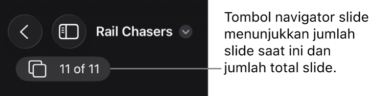 Tombol navigator slide menampilkan nomor slide saat ini dan jumlah total slide dalam presentasi.
