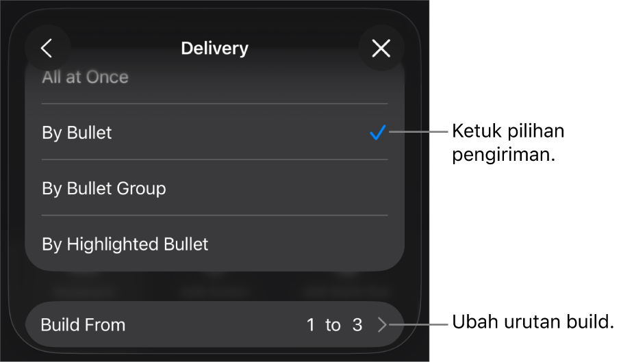 Pilihan Pengiriman di panel Mulai.