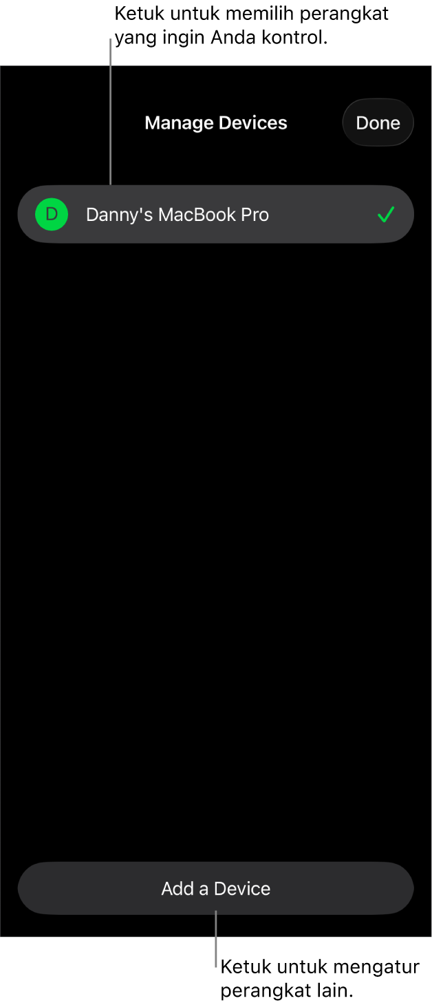 Panel Kelola Perangkat, menampilkan tautan Tambah Perangkat.