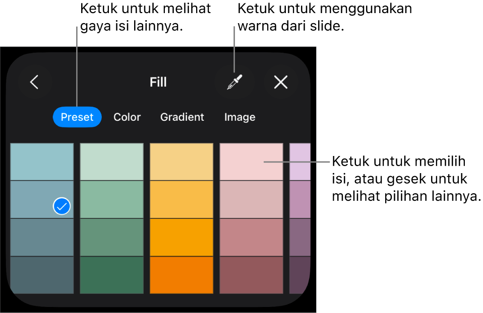 Pilihan isi di tab Gaya.