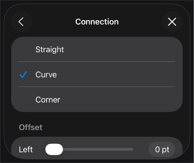 I controlli Connessione con Curva selezionato.