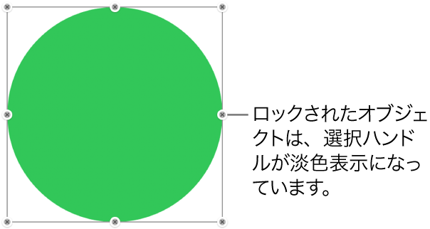 ロックされたオブジェクト。選択ハンドルが淡色表示になった状態。