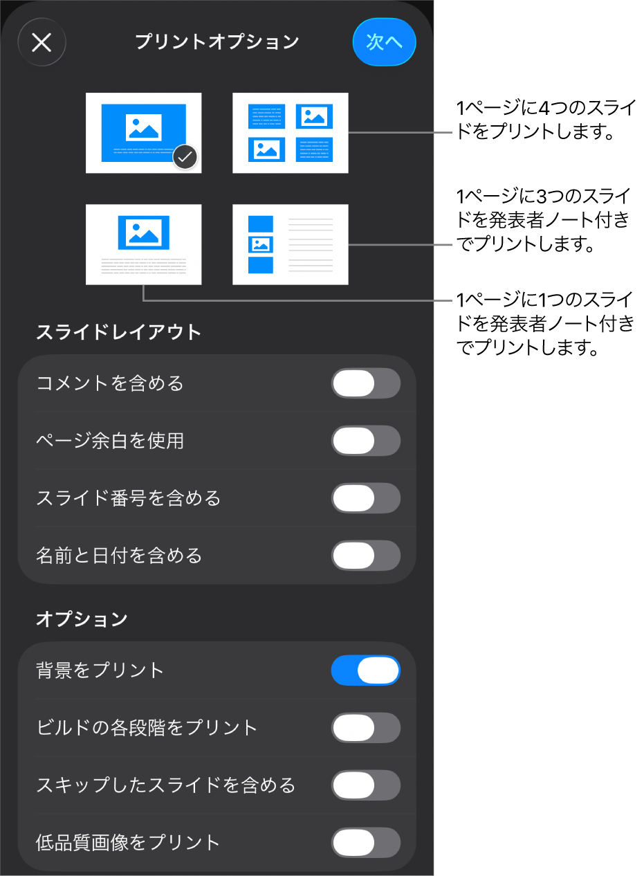 プリントレイアウトオプション。