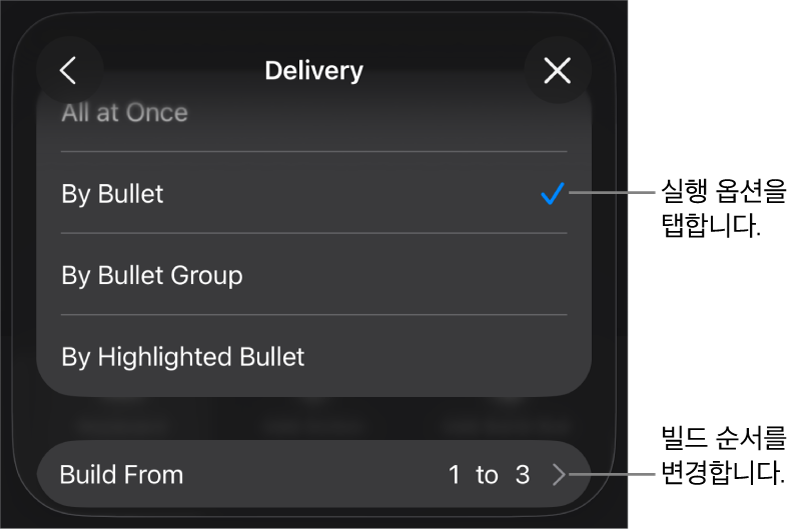 빌드인 패널에 실행 옵션.