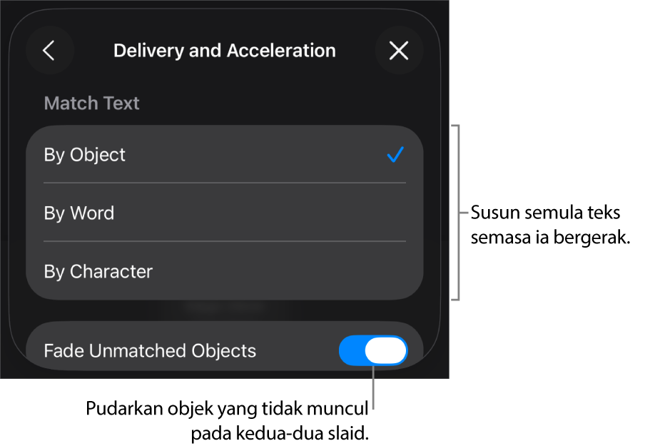 Pilihan penghantaran dan pemecutan Pergerakan Ajaib dalam anak tetingkap Pemecutan.