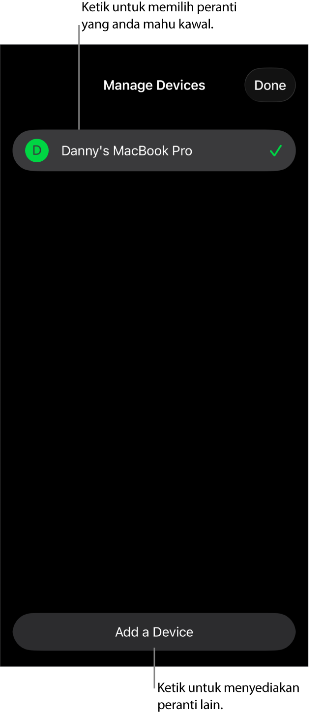 Anak tetingkap Uruskan Peranti menunjukkan pautan Tambah Peranti.