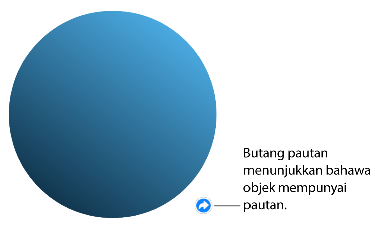 Bulatan dengan butang pautan yang menandakan objek mempunyai pautan.