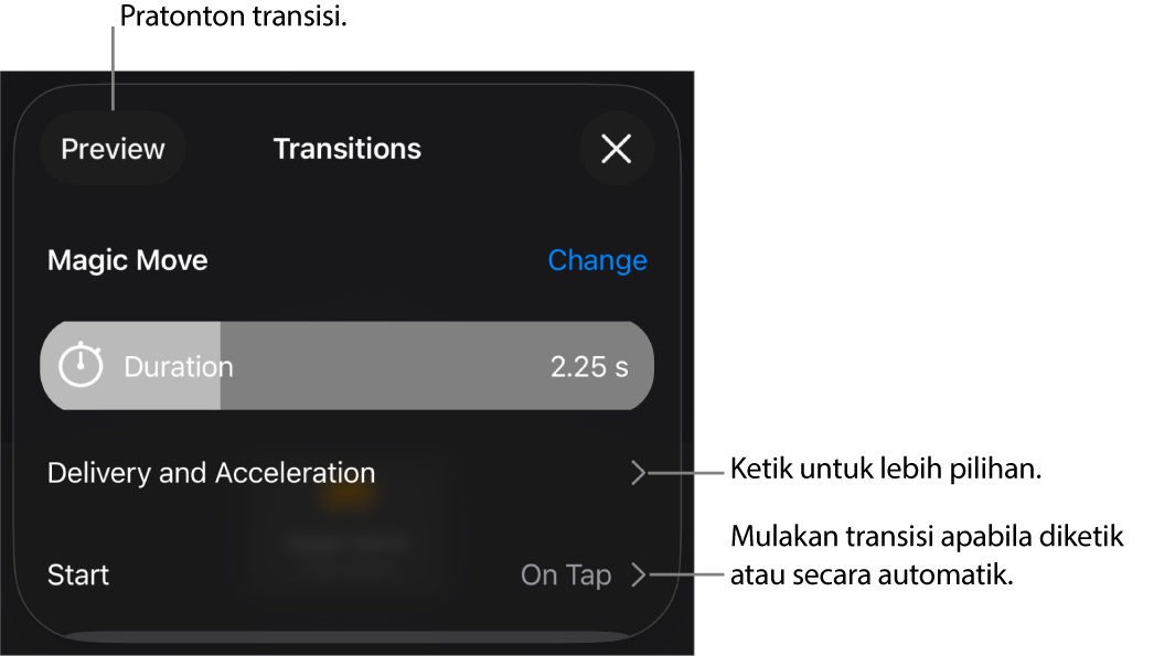 Kawalan Pergerakan Ajaib dalam anak tetingkap Transisi.