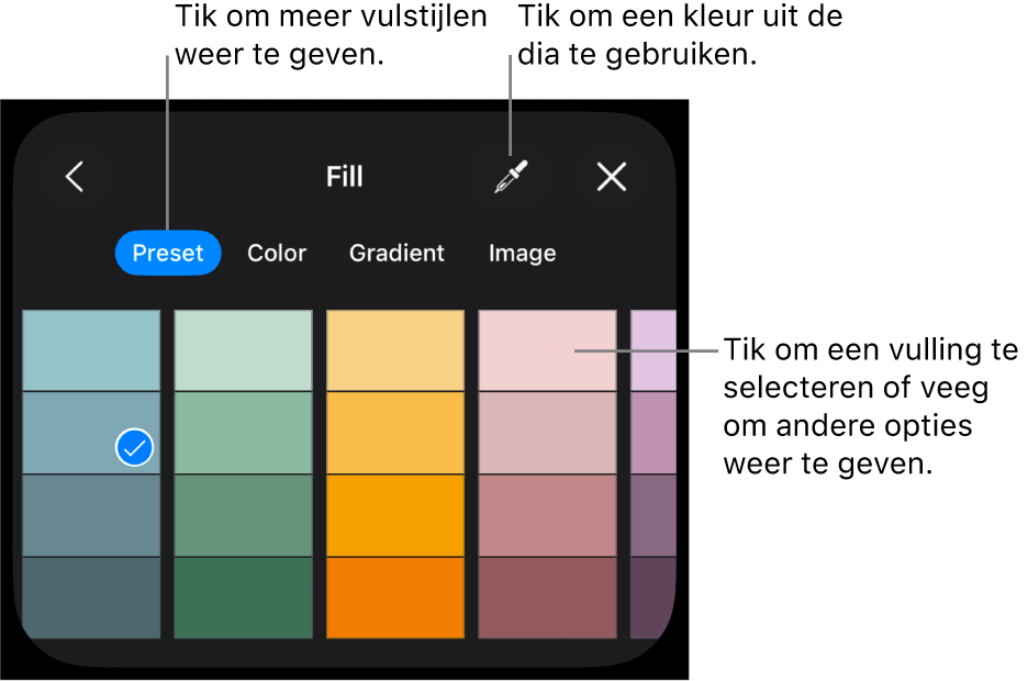 Vulopties in het tabblad 'Stijl'.