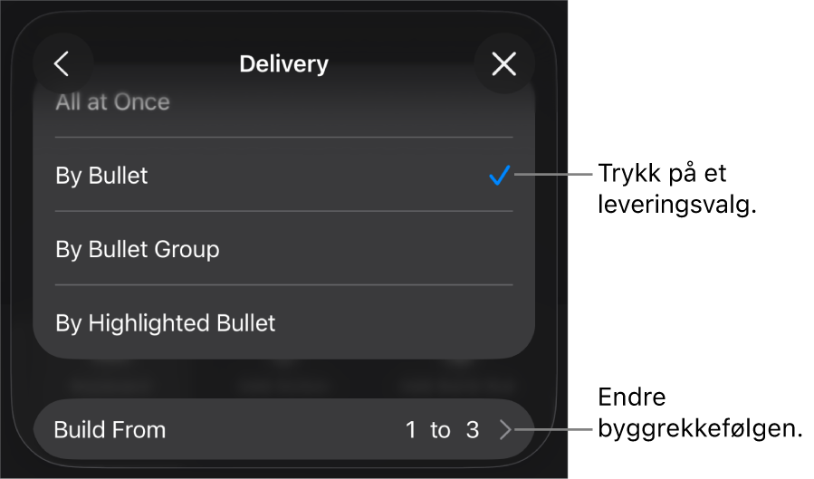 Leveringsvalg i Bygg inn-panelet.