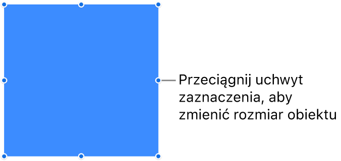 Obiekt z niebieskimi kropkami na krawędziach, służącymi do zmiany jego wielkości.