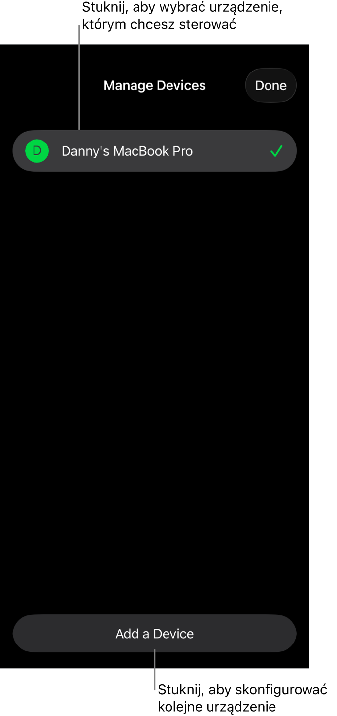 Panel zarządzania urządzeniami, zawierający łącze Dodaj urządzenie.
