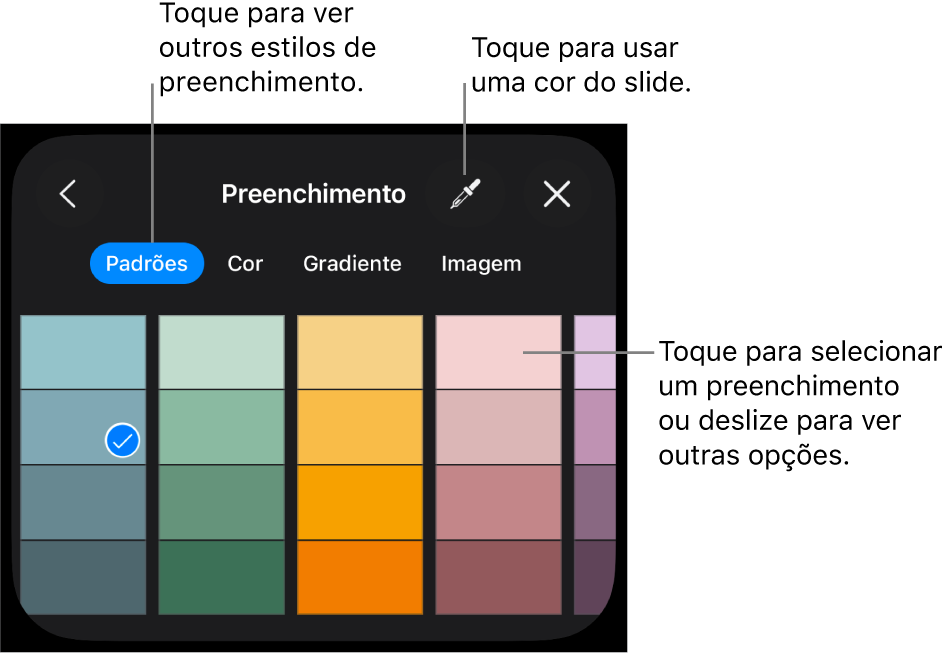Opções de preenchimento na aba Estilo.