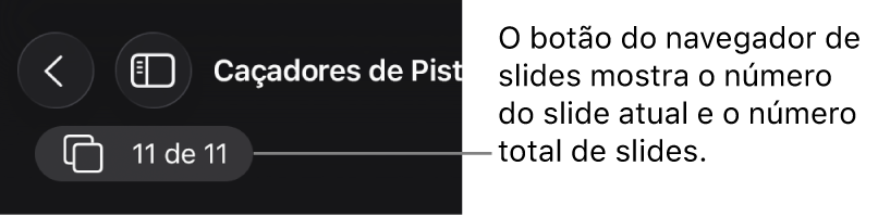 O botão do navegador de slides mostrando o número do slide atual e o número total de slides na apresentação.