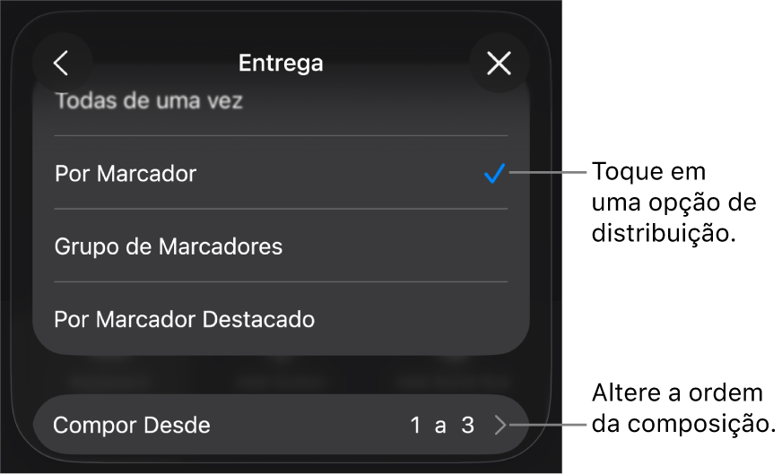 Opções de Distribuição no painel Entrada.