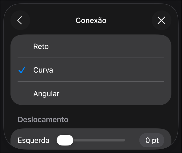 Os controles de Conexão com Curva selecionada.