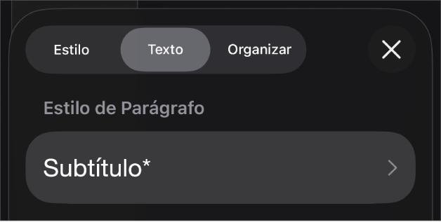 Um estilo de parágrafo com um asterisco ao lado e um botão Atualizar à direita.