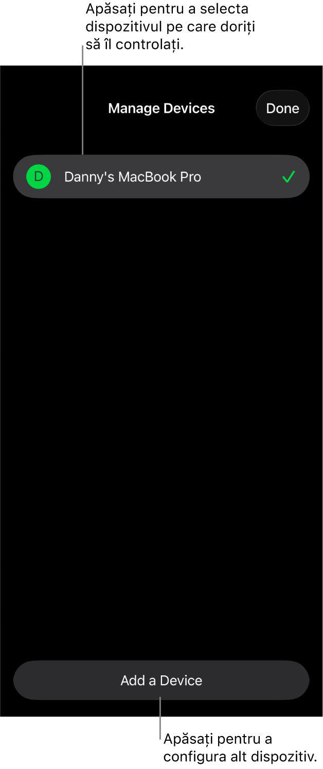 Panoul Gestionare dispozitive afișând linkul de adăugare a unui dispozitiv.