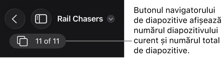 Butonul navigatorului de diapozitive afișând numărul diapozitivului curent și numărul total de diapozitive din prezentare.