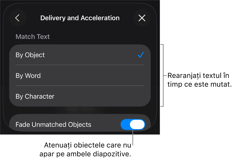 Opțiunile de livrare și accelerare Mutare magică din panoul Accelerare.