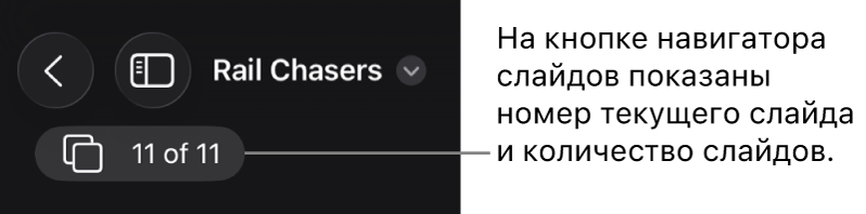 Кнопка навигатора слайдов. Отображается номер текущего слайда и общее количество слайдов в презентации.