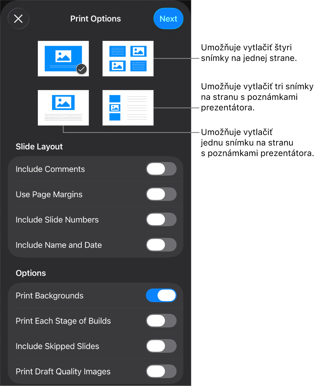 Možnosti rozloženia tlače.