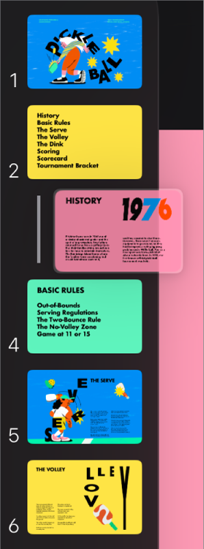 Navigátor snímok zobrazujúci odsadenú snímku s čiarou naľavo.