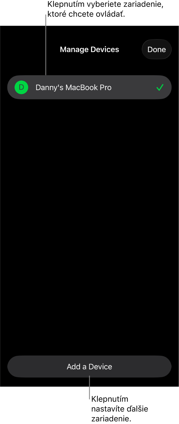 Panel Spravovať zariadenia zobrazujúci odkaz Pridať zariadenie.