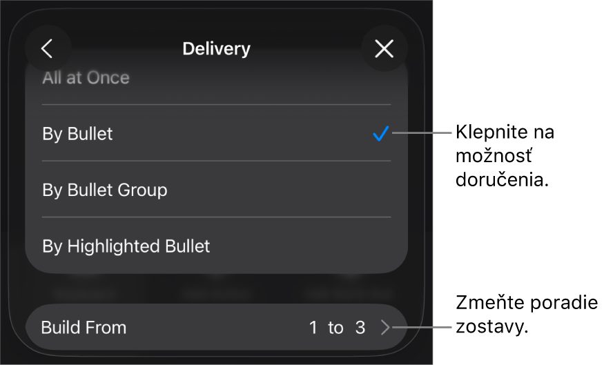 Možnosti doručenia na paneli Začiatok.