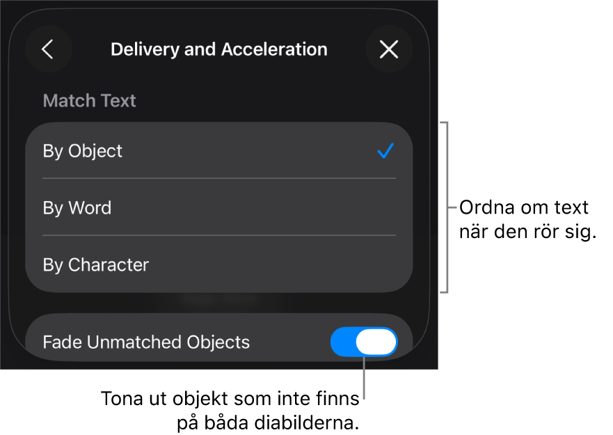 Leverans- och accelerationsalternativ för Magisk flytt i panelen Acceleration.