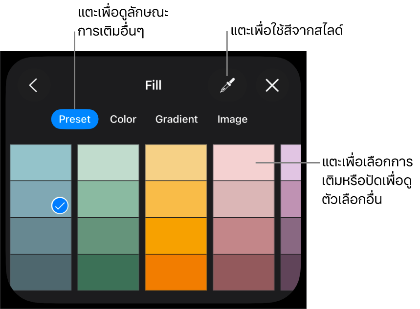 ตัวเลือกการเติมในแถบลักษณะ