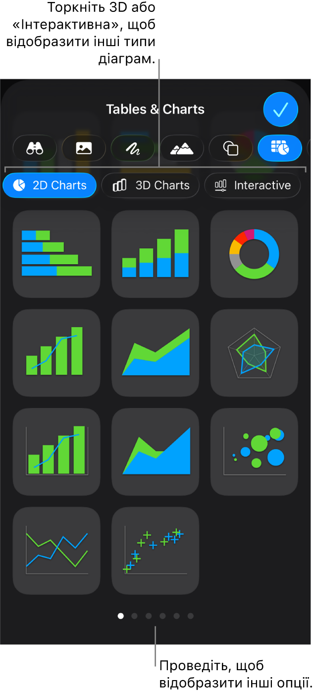 Меню додавання діаграми.