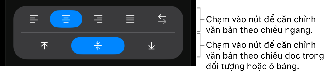 Các nút căn chỉnh theo chiều ngang và chiều dọc cho văn bản.