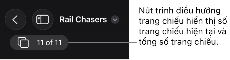 Nút trình điều hướng trang chiếu đang hiển thị số trang chiếu hiện tại và tổng số trang chiếu trong bài thuyết trình.