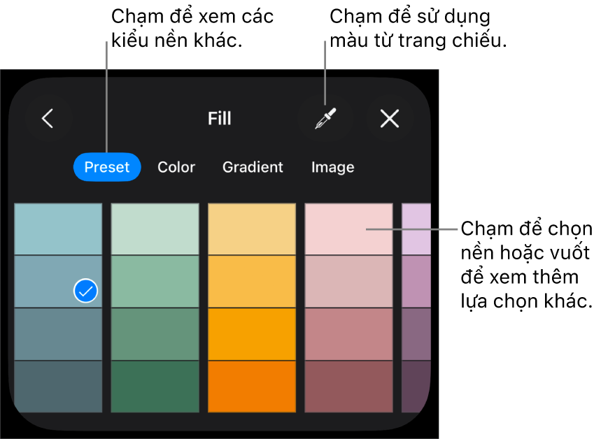 Các tùy chọn nền trong tab Kiểu.