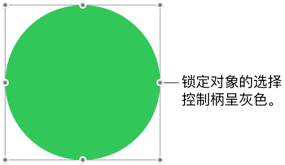 包含灰色选择控制柄的锁定对象。