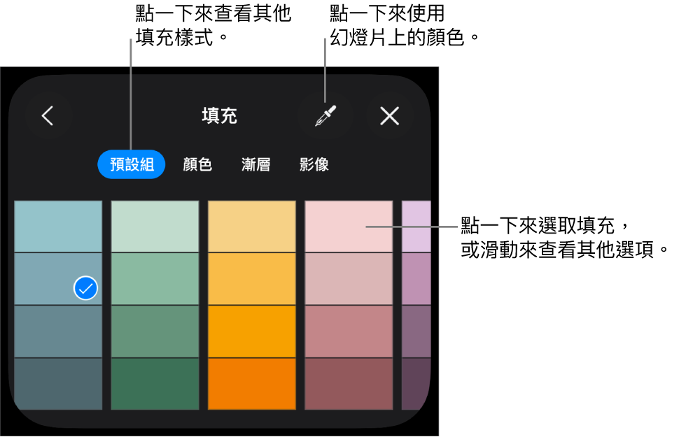 「樣式」標籤頁中的「填充」選項。