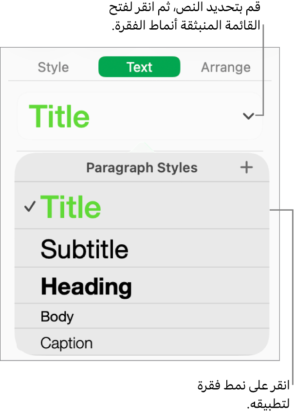 قائمة أنماط الفقرة.