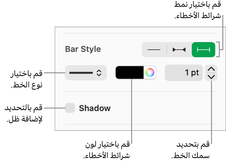 عناصر التحكم لتعيين نمط أشرطة الأخطاء.
