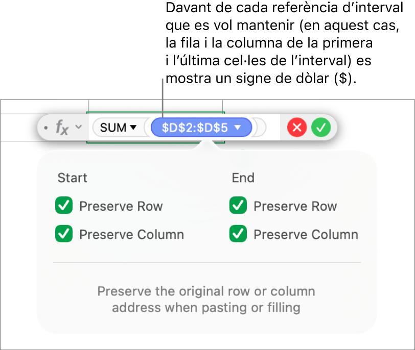 Fórmula que conserva les referències de fila i columna.
