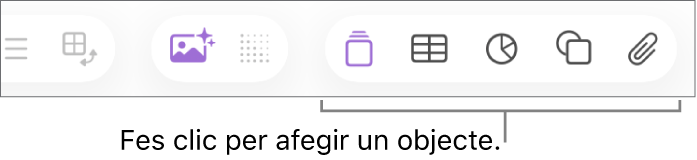 La barra d’eines del Numbers amb els botons “Insereix”, “Taula”, “Gràfic”, “Text”, “Forma” i “Multimèdia”.