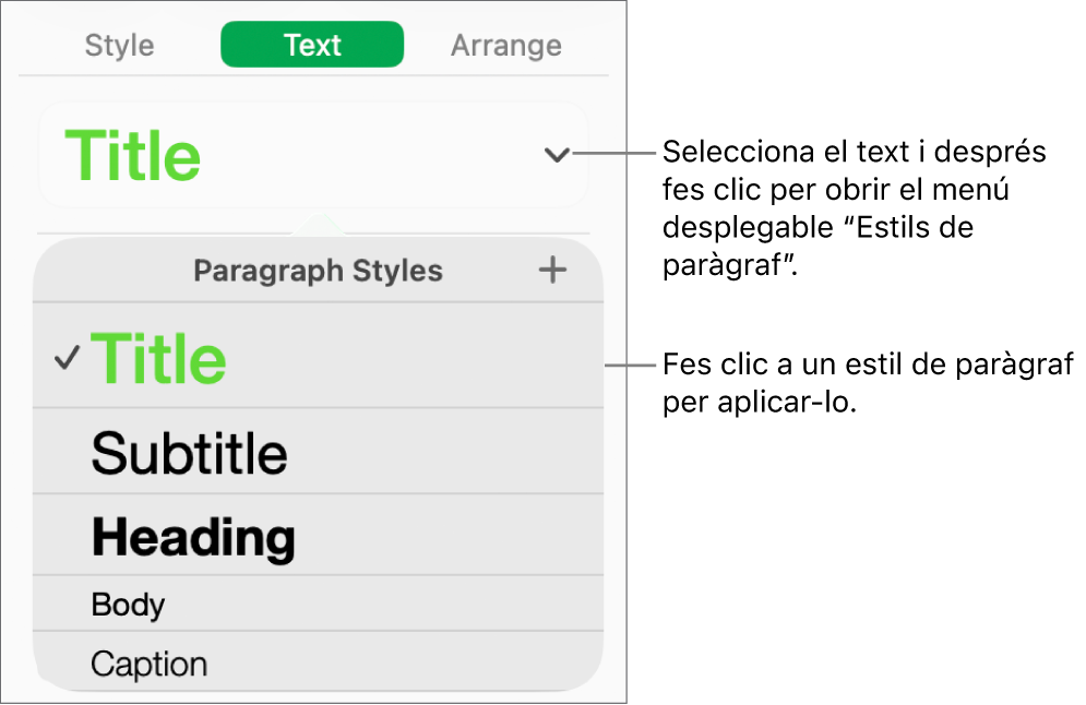 Menú d’estils de paràgraf.