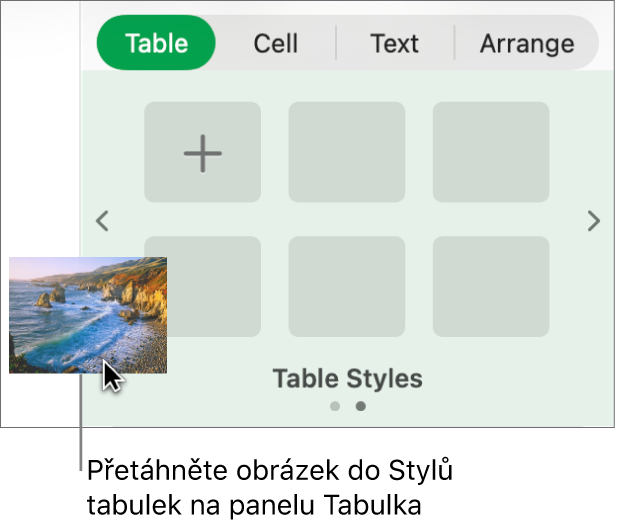 Vytvoření nového stylu přetáhnutím obrázku mezi styly tabulek.