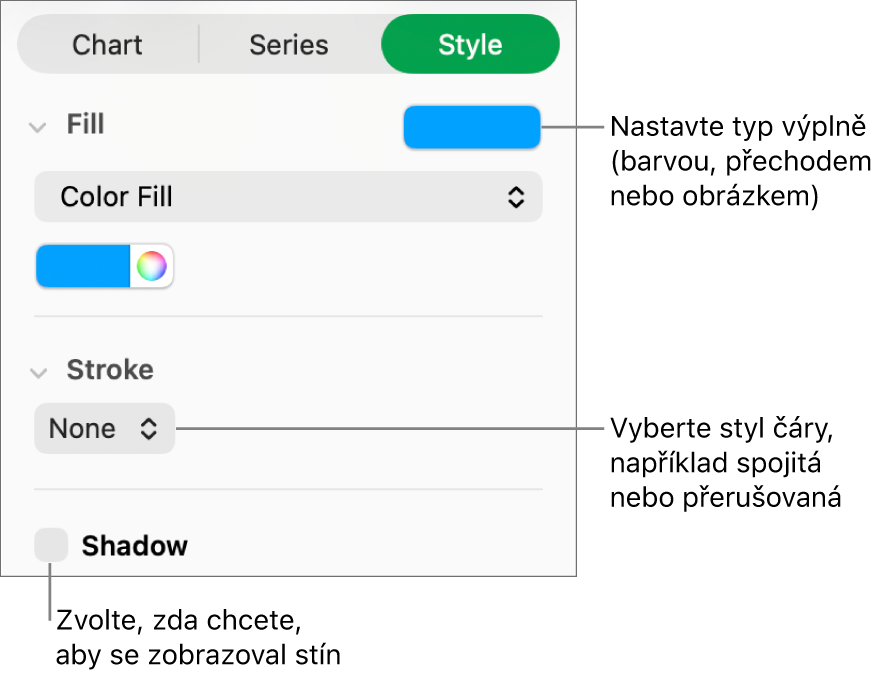 Ovládací prvky pro úpravu vzhledu datových řad